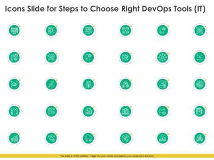 Icons slide for steps to choose right devops tools it ppt layouts graphics download