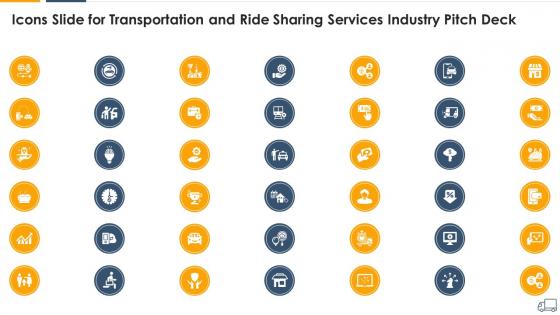 Icons slide for transportation and ride sharing services industry pitch deck