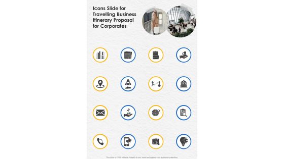 Icons Slide For Travelling Business Itinerary Proposal For Corporates One Pager Sample Example Document