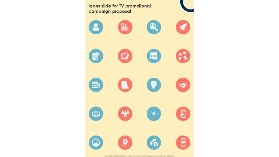 Icons Slide For TV Promotional Campaign Proposal One Pager Sample Example Document