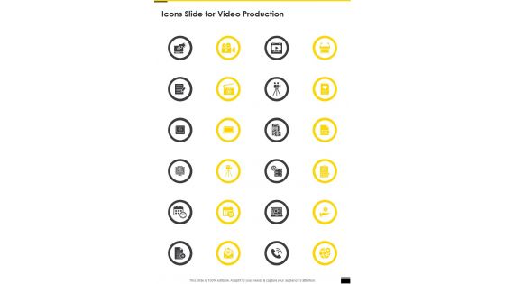 Icons Slide For Video Production One Pager Sample Example Document