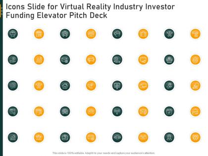 Icons slide for virtual reality industry investor funding elevator pitch deck