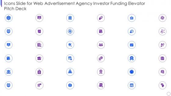 Icons slide for web advertisement agency investor funding elevator pitch deck