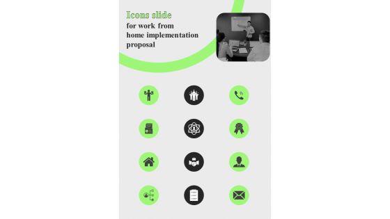 Icons Slide For Work From Home Implementation One Pager Sample Example Document