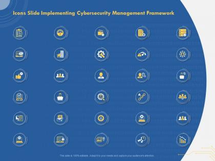 Icons slide implementing cybersecurity management framework ppt example file