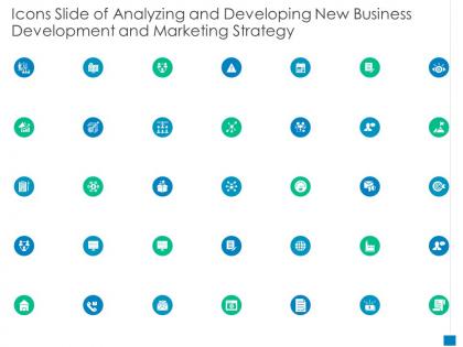 Icons slide of analyzing and developing new business development and marketing strategy ppt icon vector