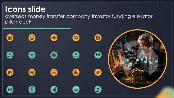 Icons Slide Overseas Money Transfer Company Investor Funding Elevator Pitch Deck