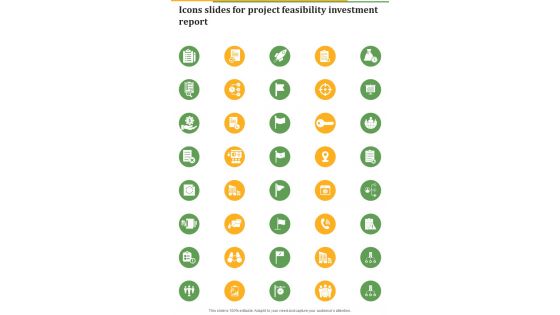 Icons Slides For Project Feasibility Investment Report One Pager Sample Example Document