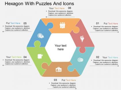 Id hexagon with puzzles and icons flat powerpoint design