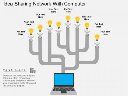 Id idea sharing network with computer flat powerpoint design