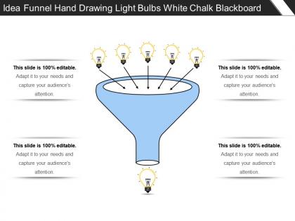 Idea funnel hand drawing light bulbs white chalk blackboard