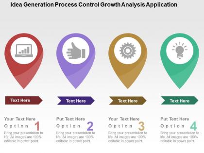 Idea generation process control growth analysis application flat powerpoint design