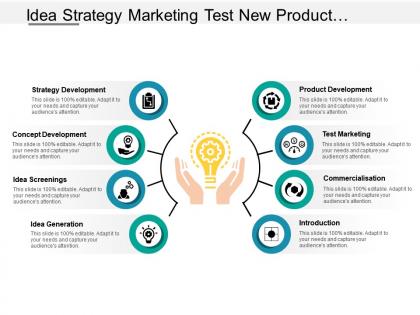 Idea strategy marketing test new product development with icons