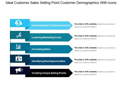 Ideal customer sales selling point customer demographics with icons