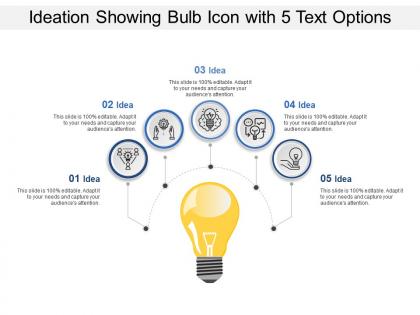 Ideation showing bulb icon with 5 text options