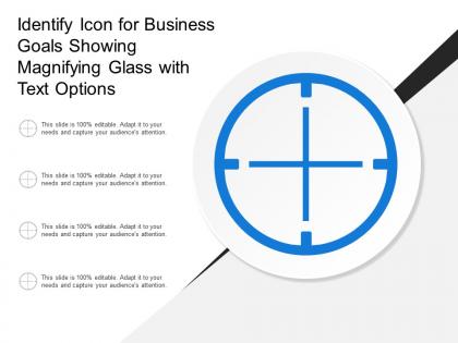 Identify icon for business goals showing magnifying glass with text options