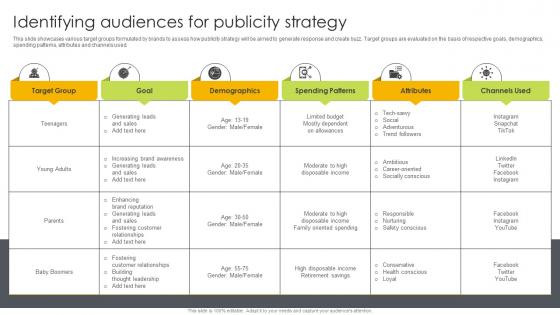 Identifying Audiences For Publicity Strategy Ways To Generate Publicity Strategy SS