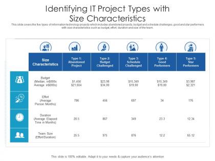 Identifying it project types with size characteristics