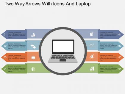 Ii two way arrows with icons and laptop flat powerpoint design