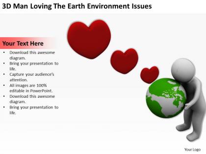 Illustration of 3d man loving the earth environment issues ppt graphics icons powerpoint