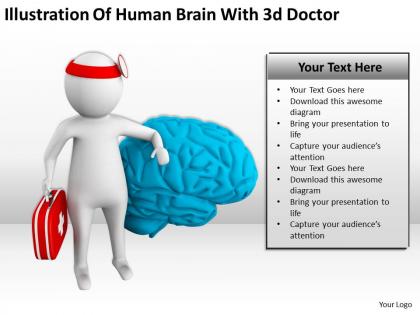 Illustration of human brain with 3d doctor ppt graphics icons powerpoint