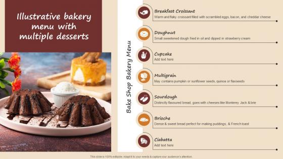 Illustrative Bakery Menu With Multiple Desserts Streamlined Advertising Plan