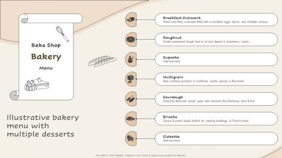 Illustrative Bakery Menu With Multiple Implementing Advanced Advertising Plan For Bakery Business Mkt Ss