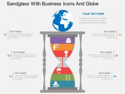 Im sandglass with business icons and globe flat powerpoint design