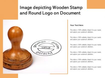 Image depicting wooden stamp and round logo on document