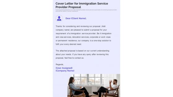 Immigration Service Provider Proposal For Cover Letter One Pager Sample Example Document