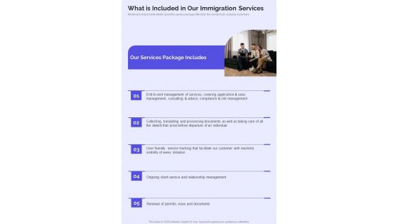 Immigration What Is Included In Our Immigration Services One Pager Sample Example Document