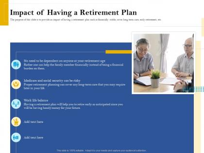 Impact of having a retirement plan retirement analysis ppt deck