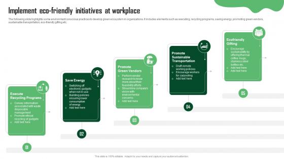 Implement Eco Friendly Initiatives At Workplace Green Marketing Guide For Sustainable Business MKT SS