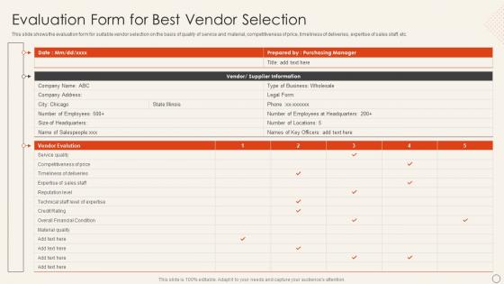 Implement Merchandise Improve Sales Evaluation Form For Best Vendor Selection