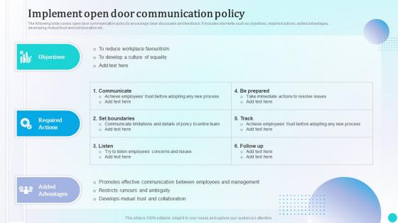 Implement Open Door Communication Policy Strategies To Improve Workforce