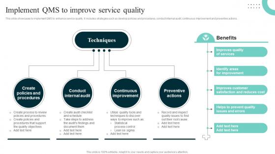Implement QMS To Improve Service Quality Improving Hospital Management For Increased Efficiency Strategy SS V