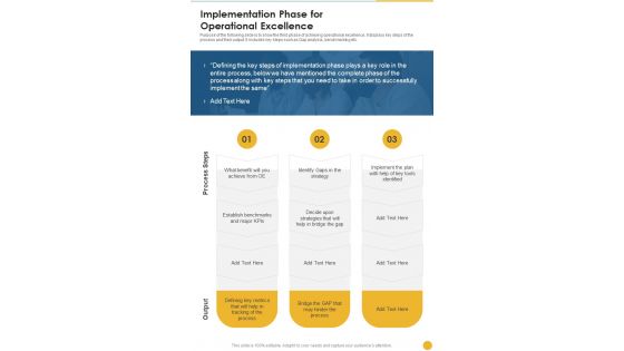 Implementation Phase For Operational Excellence One Pager Sample Example Document