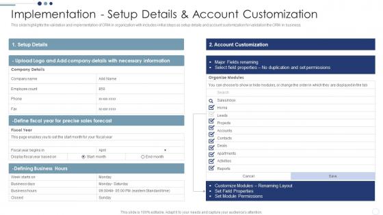 Implementation Setup Details Customer Relationship Management Deployment Strategy