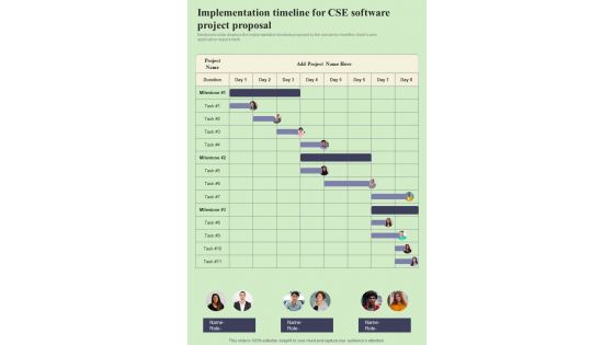 Implementation Timeline For Cse Software Project Proposal One Pager Sample Example Document