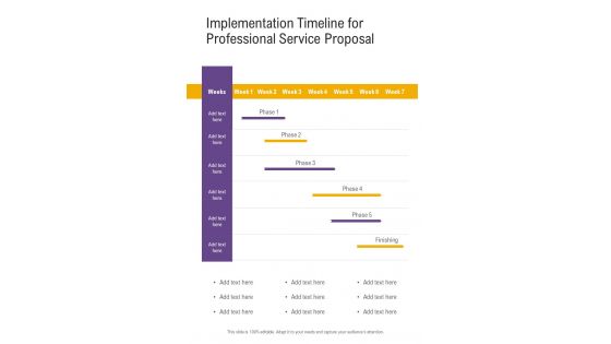 Implementation Timeline For Professional Service Proposal One Pager Sample Example Document