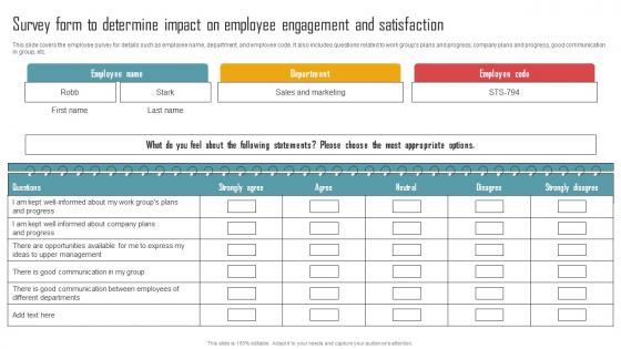 Implementing An Effective Survey Form To Determine Impact On Employee Strategy SS V