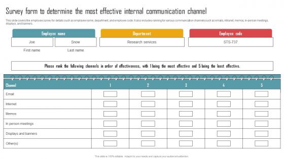 Implementing An Effective Survey Form To Determine The Most Effective Internal Strategy SS V