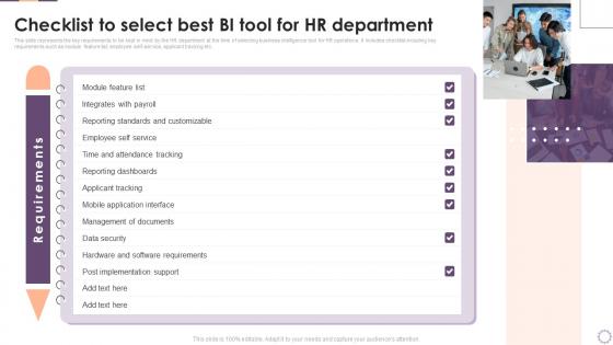 Implementing Business Enhancing Hr Operation Checklist To Select Best Bi Tool For Hr Department