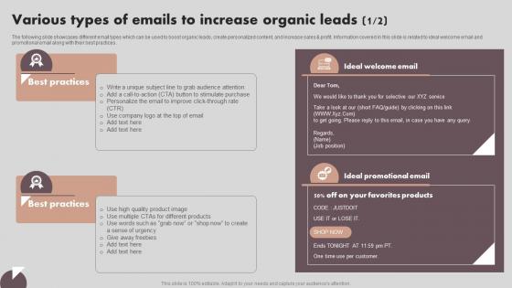 Implementing Marketing Strategies Various Types Of Emails To Increase Organic Leads MKT SS V
