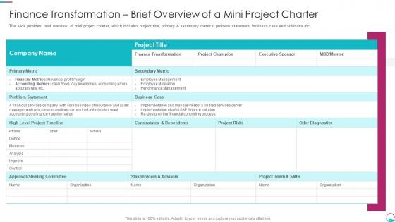 Implementing Transformation Restructure Accounting Transformation Brief Overview Mini Project Implementing Transformation Restructure Accounting Transformation Brief Overview Mini Project