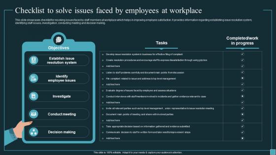 Implementing Workforce Analytics Checklist To Solve Issues Faced By Employees At Workplace Data Analytics SS