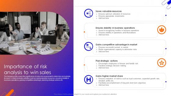Importance Of Risk Analysis To Improving Sales Team Performance With Risk Management Techniques