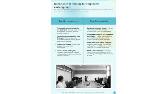 Importance Of Training For Employees Training Playbook Template One Pager Sample Example Document