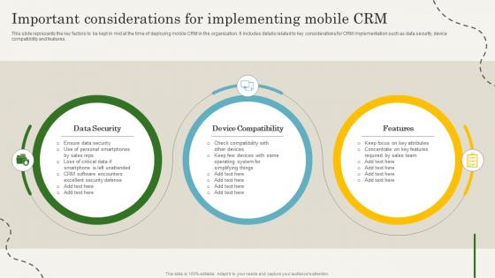 Important Considerations For Implementing Mobile CRM Marketing Guide To Enhance MKT SS