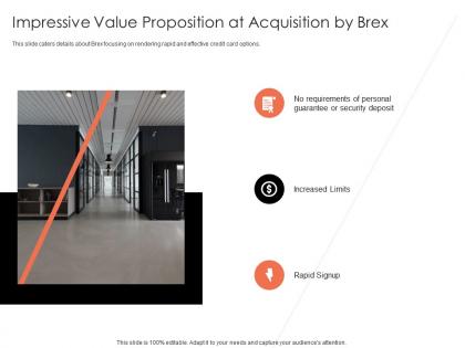 Impressive value proposition at acquisition by brex investor funding elevator ppt outline